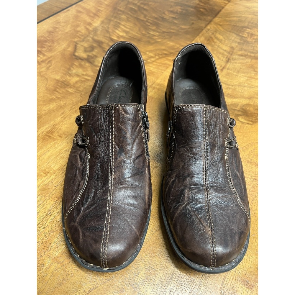 Clarks Bendables Women's Size 9.5 Crinkle‎ Brown Leather Slip On Loafers Shoes